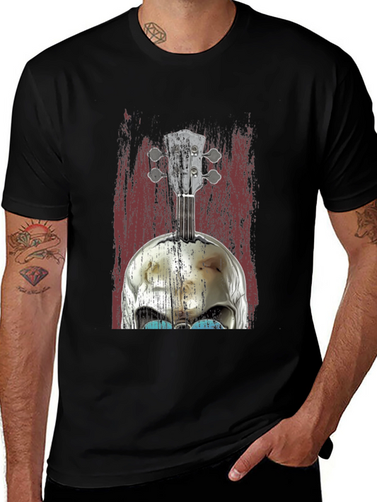 Skull Banjo Graphic Tee - Rockabilly Style