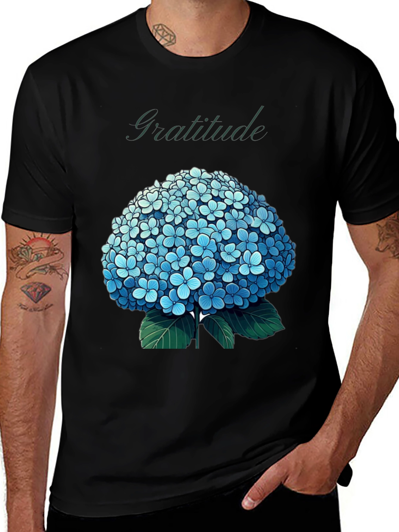 Gratitude Hydrangea Graphic Tee - Black