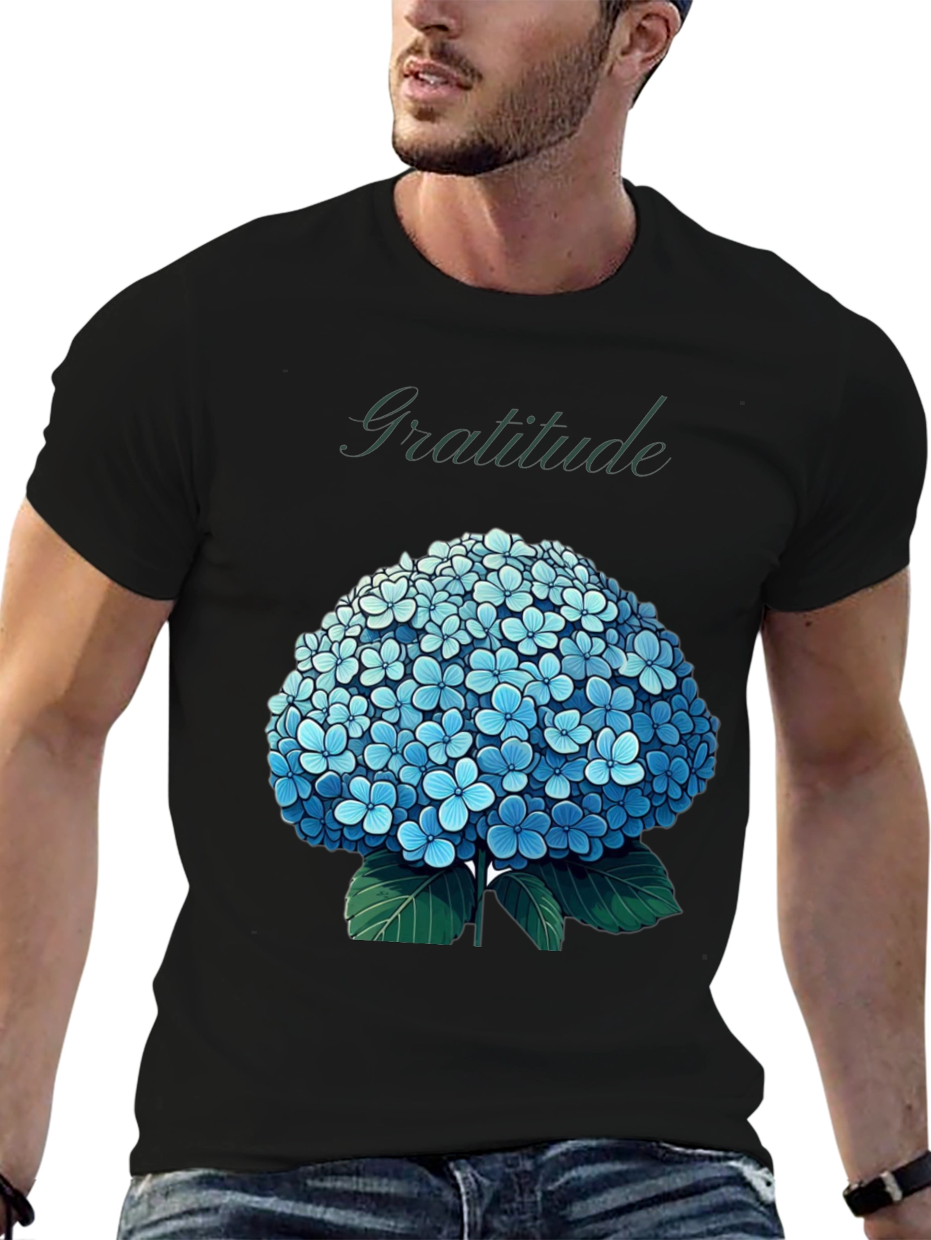 Gratitude Hydrangea Graphic Tee - Black