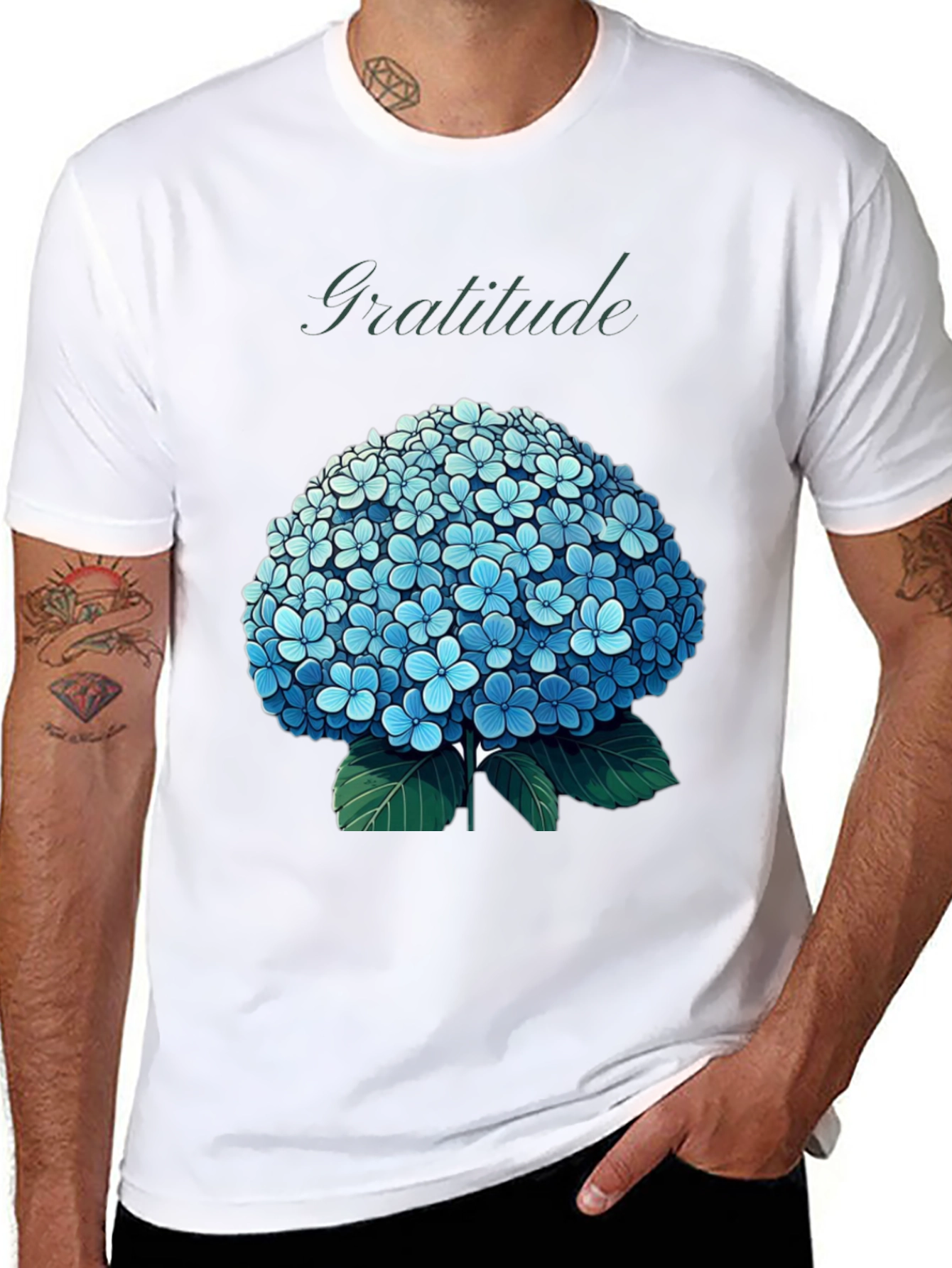 Gratitude Hydrangea Graphic Tee - Black