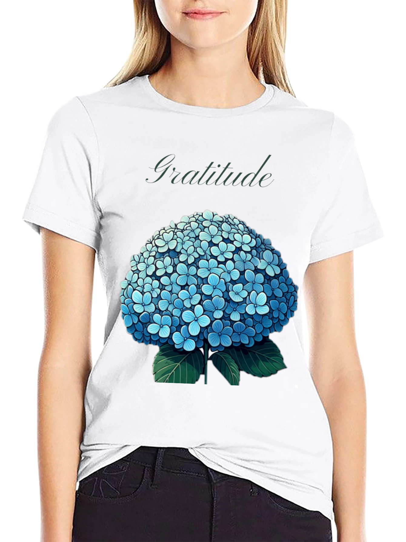 Gratitude Hydrangea Graphic Tee - Black
