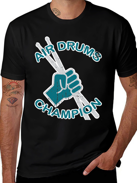Air Drums Champion Graphic Tee - Black Cotton T-Shirt