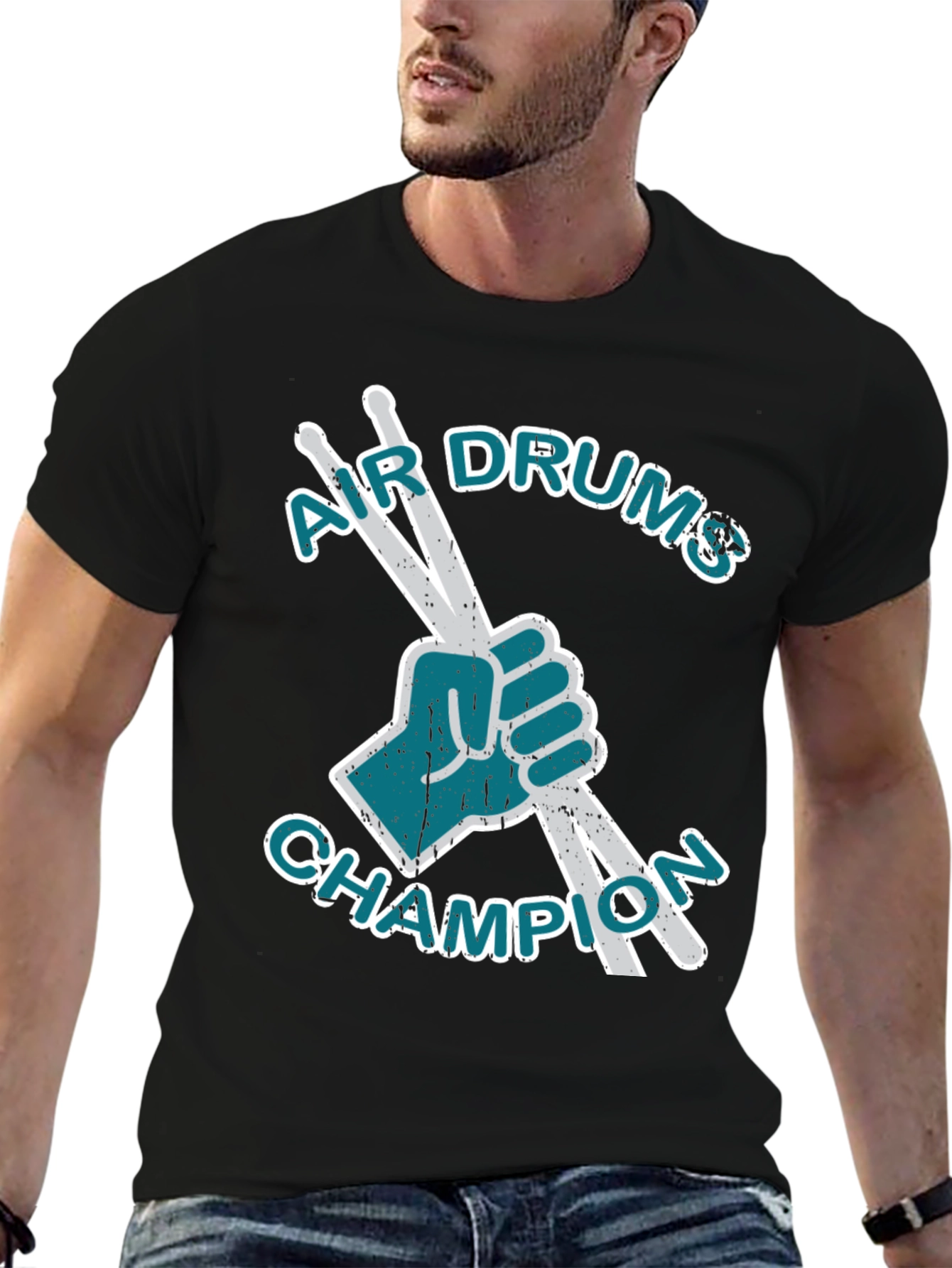 Air Drums Champion Graphic Tee - Black Cotton T-Shirt