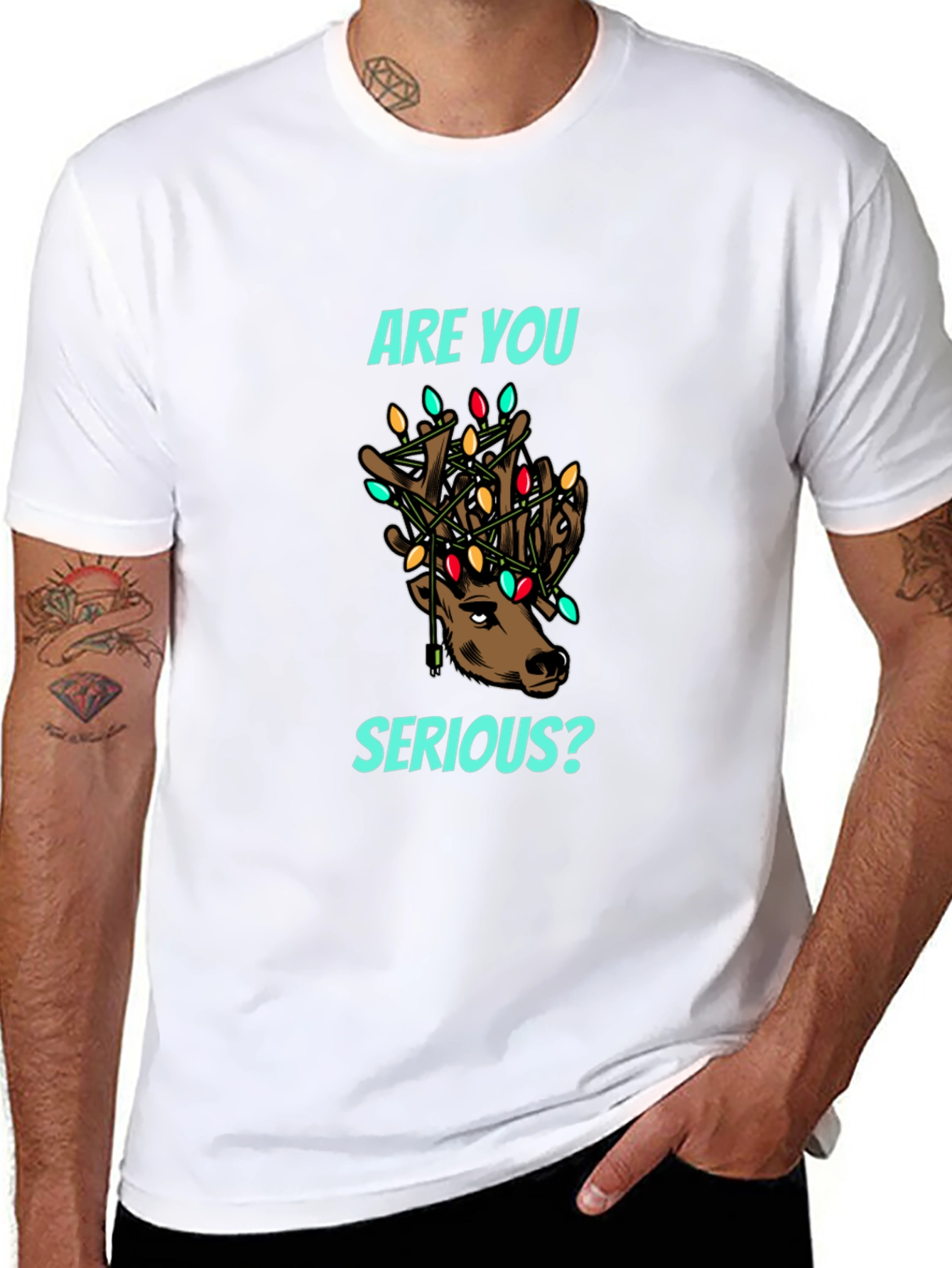 Are You Serious? Reindeer Christmas Lights T-Shirt