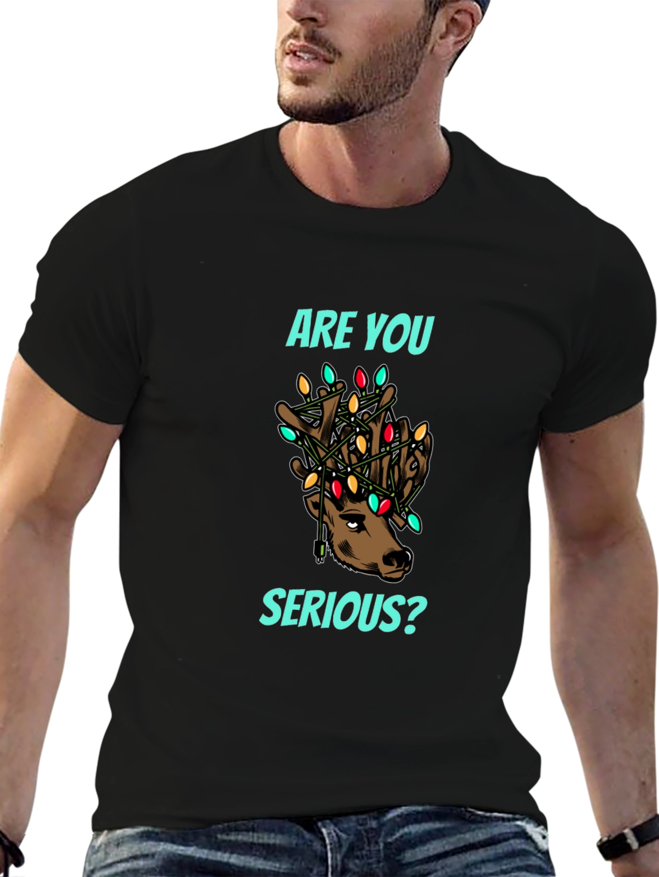Are You Serious? Reindeer Christmas Lights T-Shirt