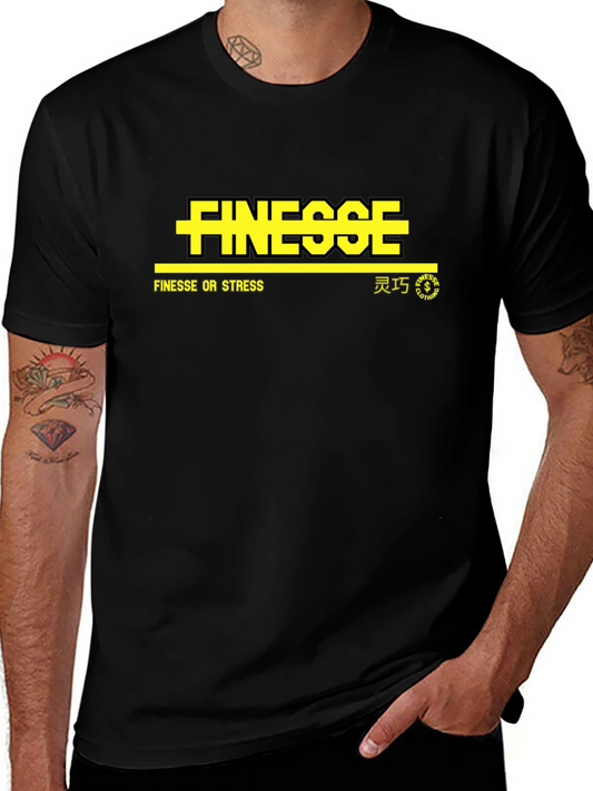 Finesse or Stress Graphic Tee - Black Casual T-Shirt