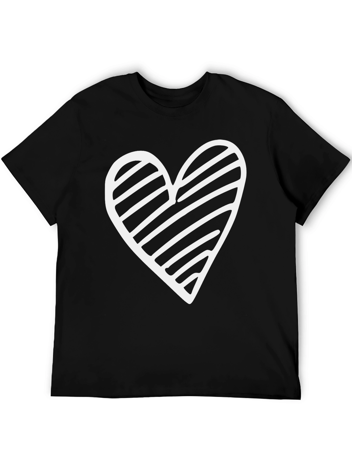 Black T-Shirt with White Striped Heart Graphic