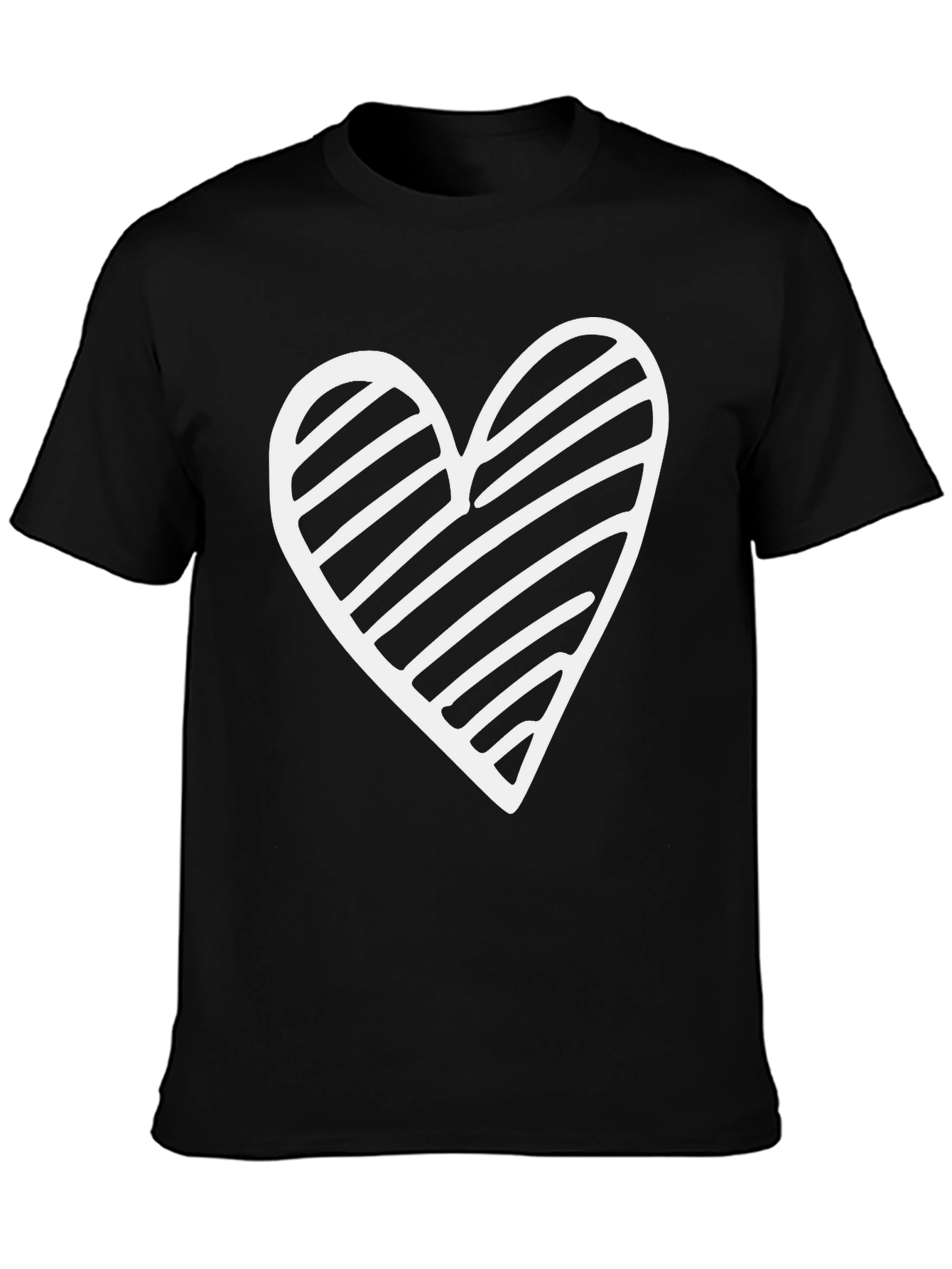 Black T-Shirt with White Striped Heart Graphic