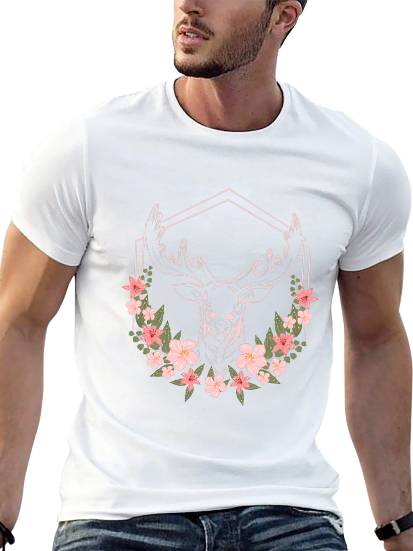 Floral Deer Graphic Tee - Unisex Black T-Shirt