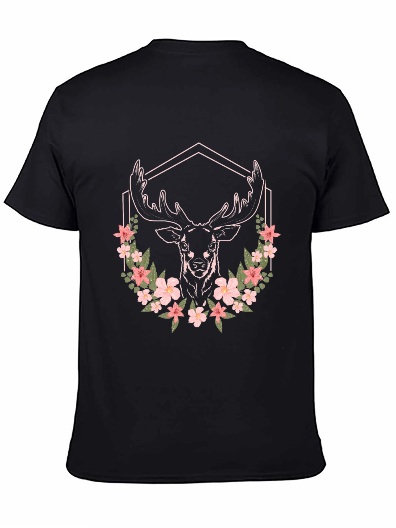 Floral Deer Graphic Tee - Unisex Black T-Shirt