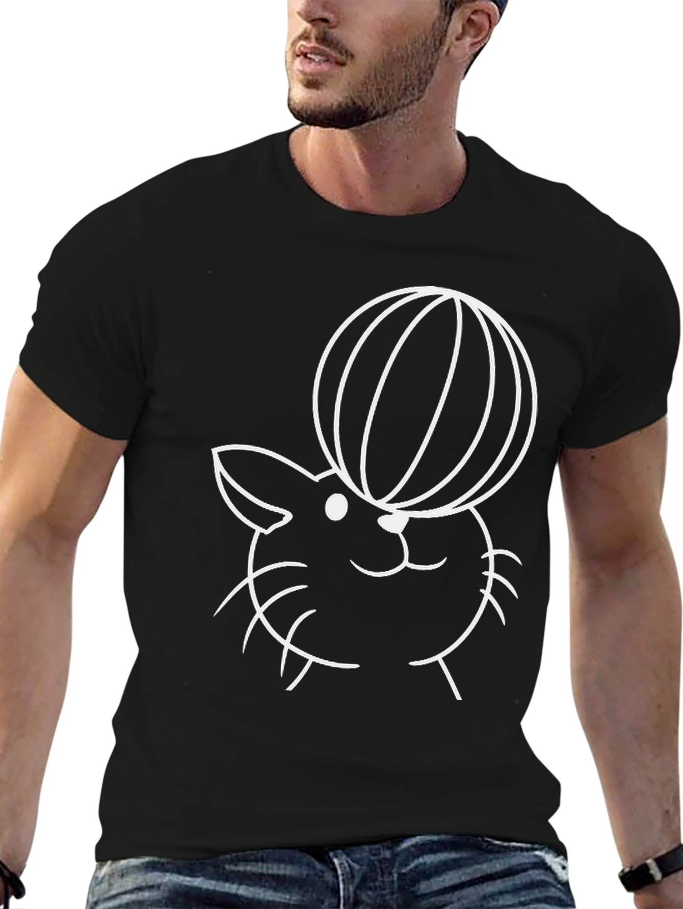 Cute Cartoon Bunny Balance Ball Graphic T-Shirt