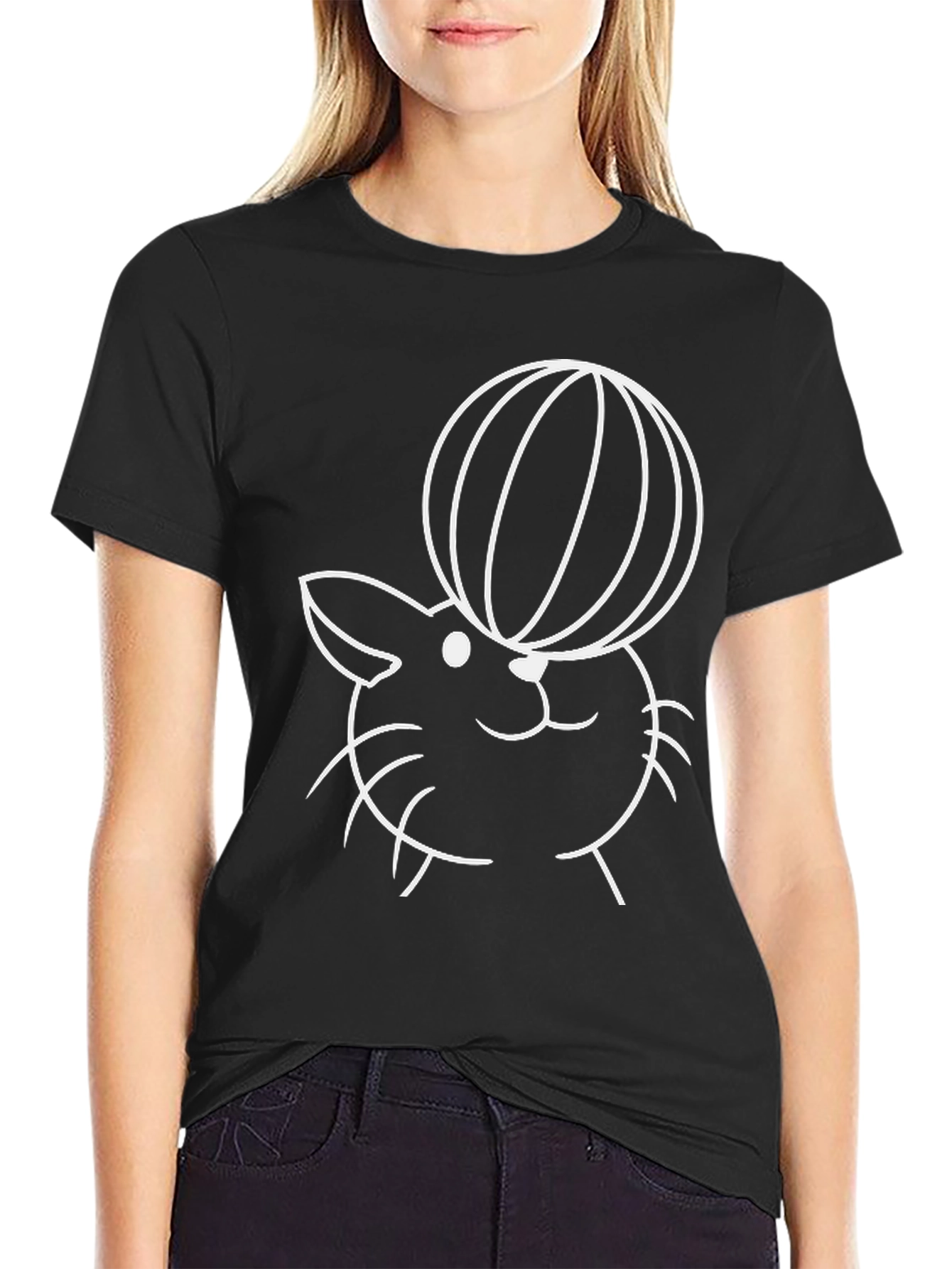 Cute Cartoon Bunny Balance Ball Graphic T-Shirt