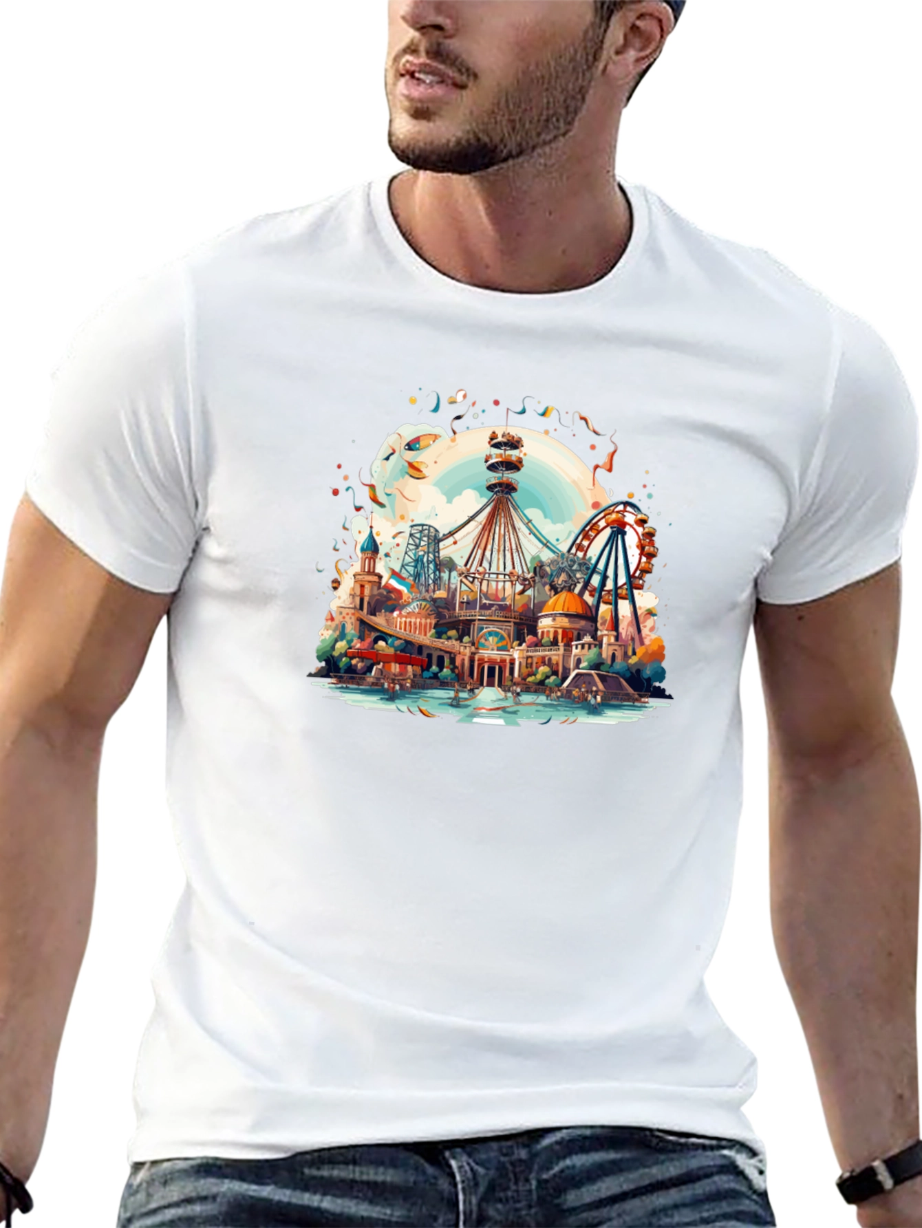Whimsical Amusement Park Graphic Tee - Cotton Comfort