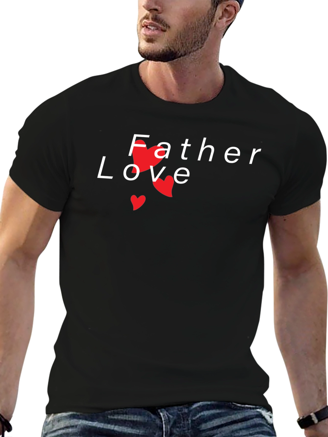 Father Love T-Shirt - Black Graphic Tee Heart Accents