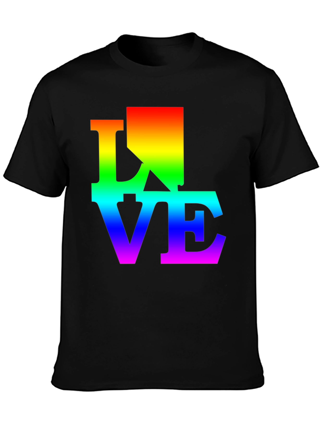 Rainbow LOVE Graphic Print Black T-Shirt