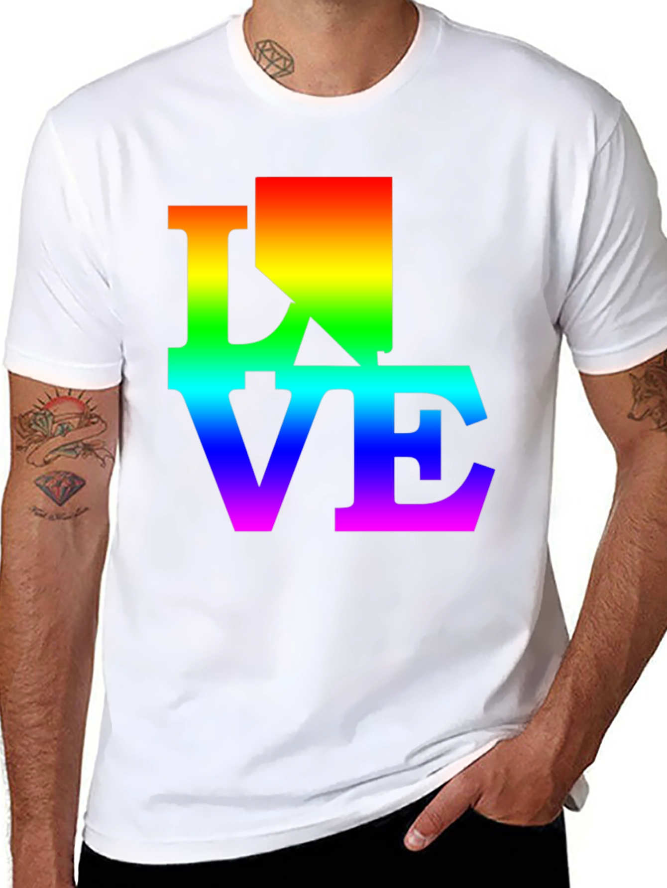 Rainbow LOVE Graphic Print Black T-Shirt