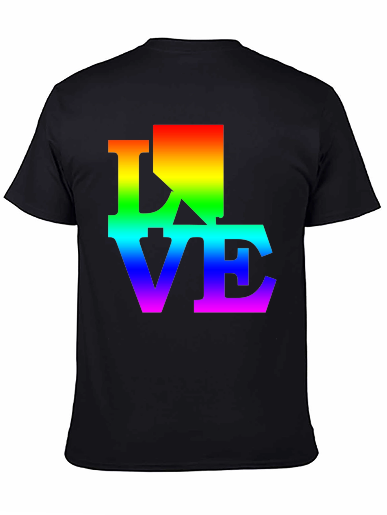 Rainbow LOVE Graphic Print Black T-Shirt