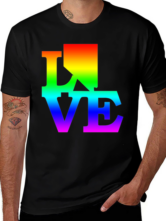 Rainbow LOVE Graphic Print Black T-Shirt