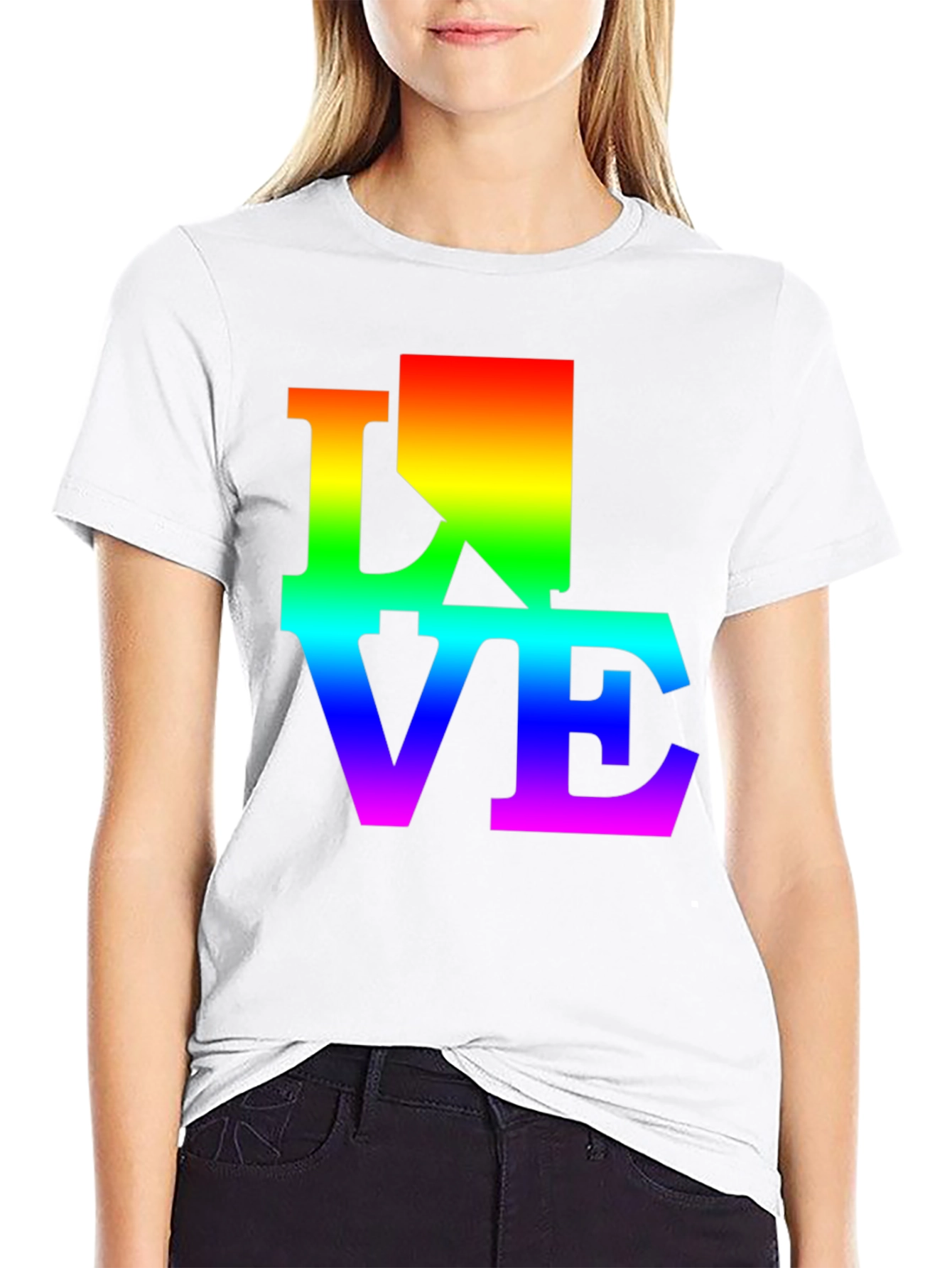 Rainbow LOVE Graphic Print Black T-Shirt