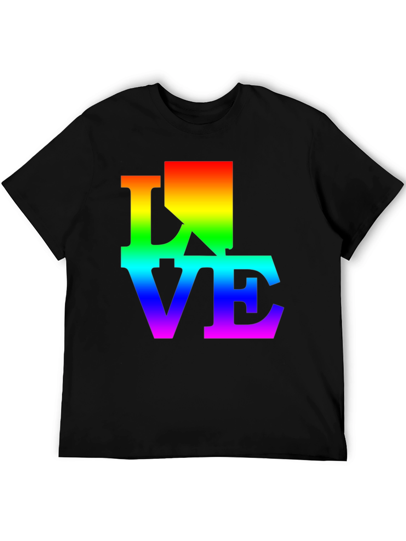 Rainbow LOVE Graphic Print Black T-Shirt