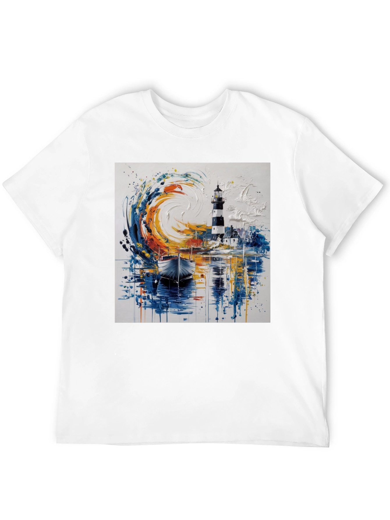 Artistic Lighthouse Graphic Tee - Coastal Style