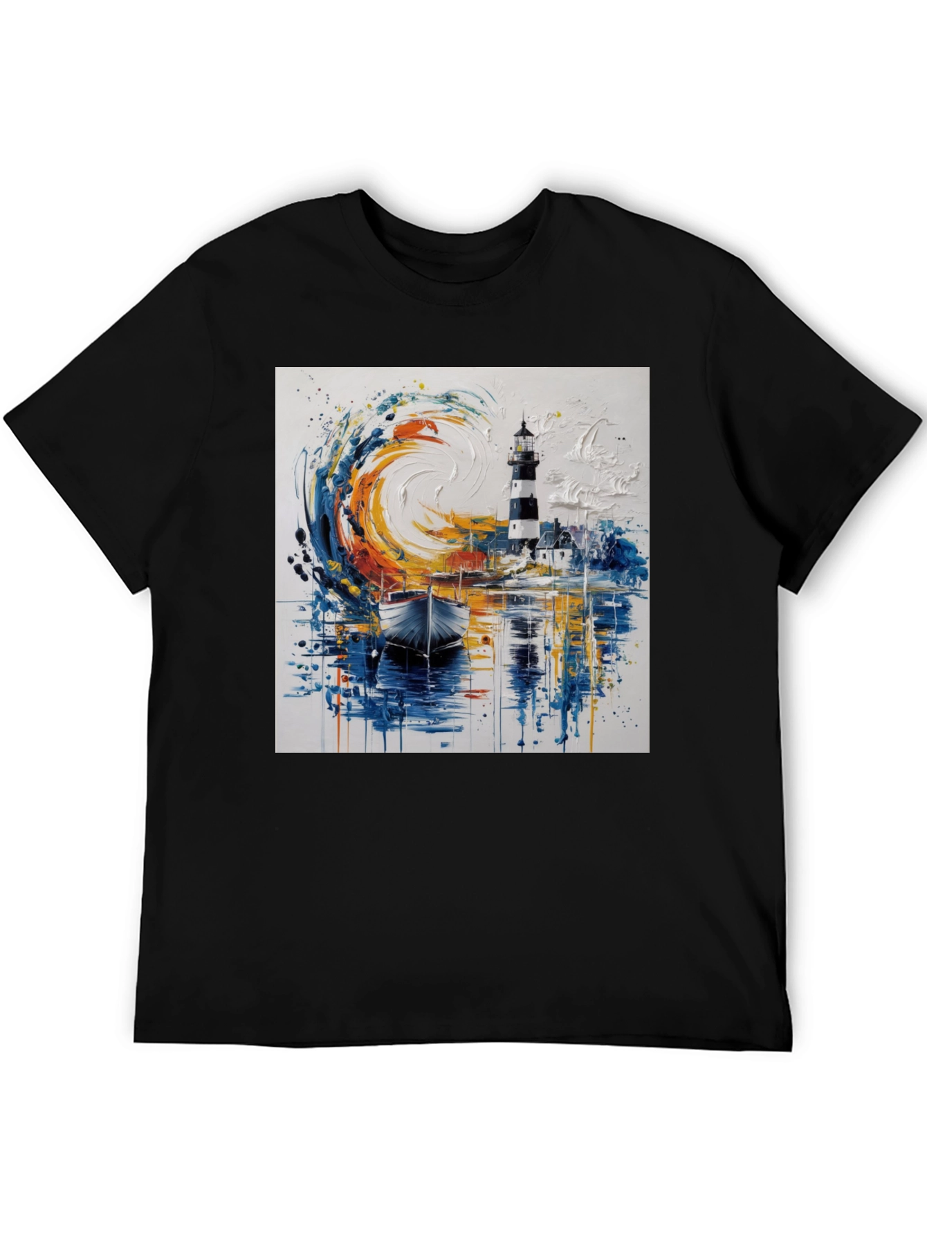 Artistic Lighthouse Graphic Tee - Coastal Style