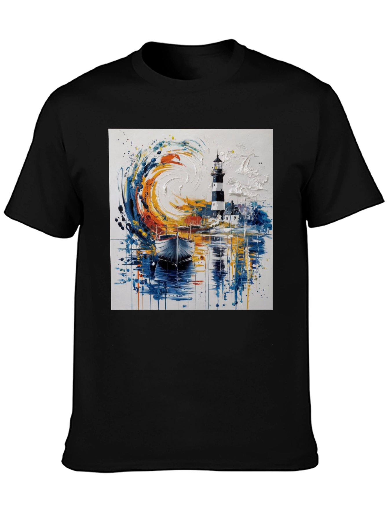 Artistic Lighthouse Graphic Tee - Coastal Style