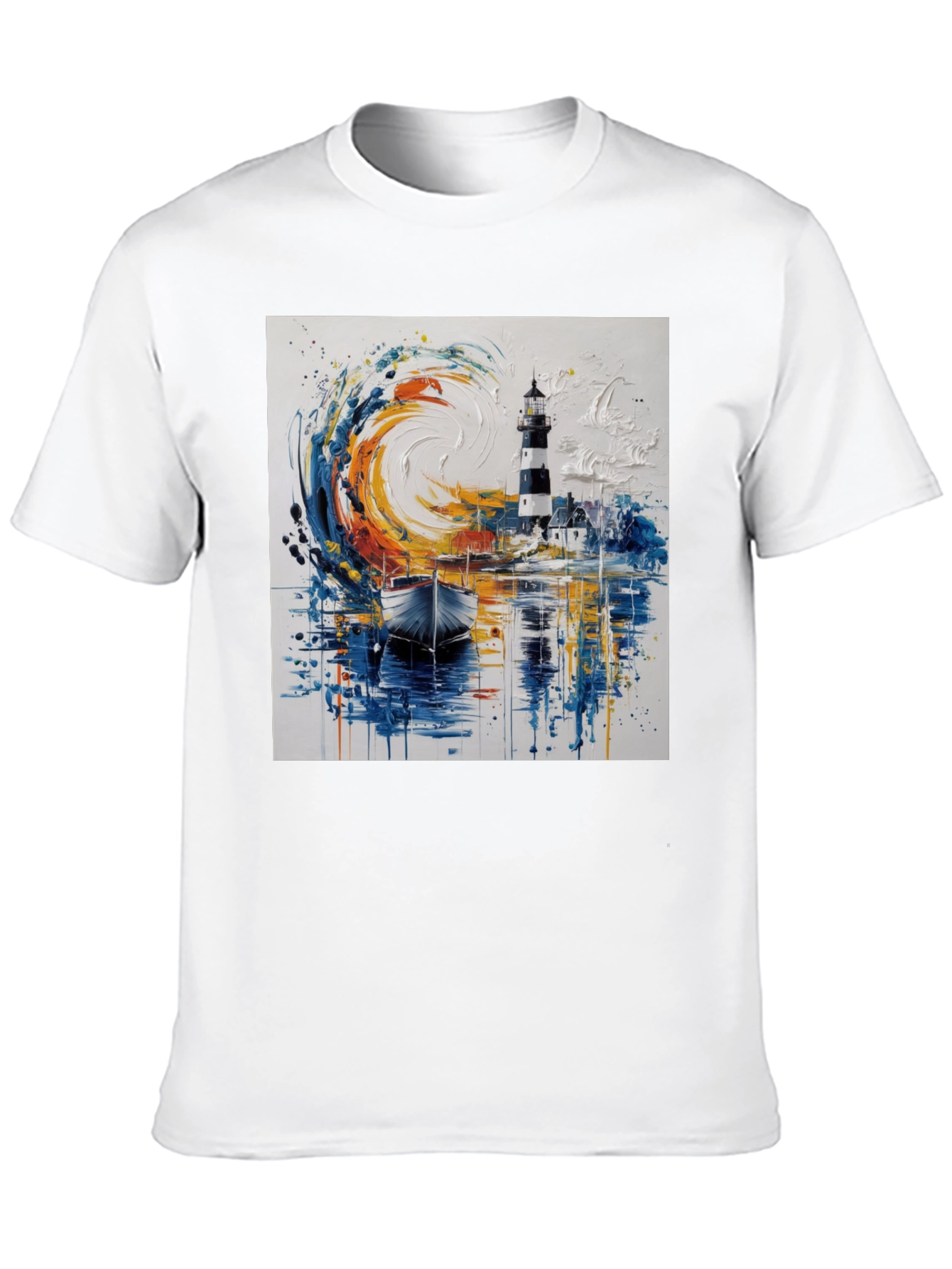 Artistic Lighthouse Graphic Tee - Coastal Style