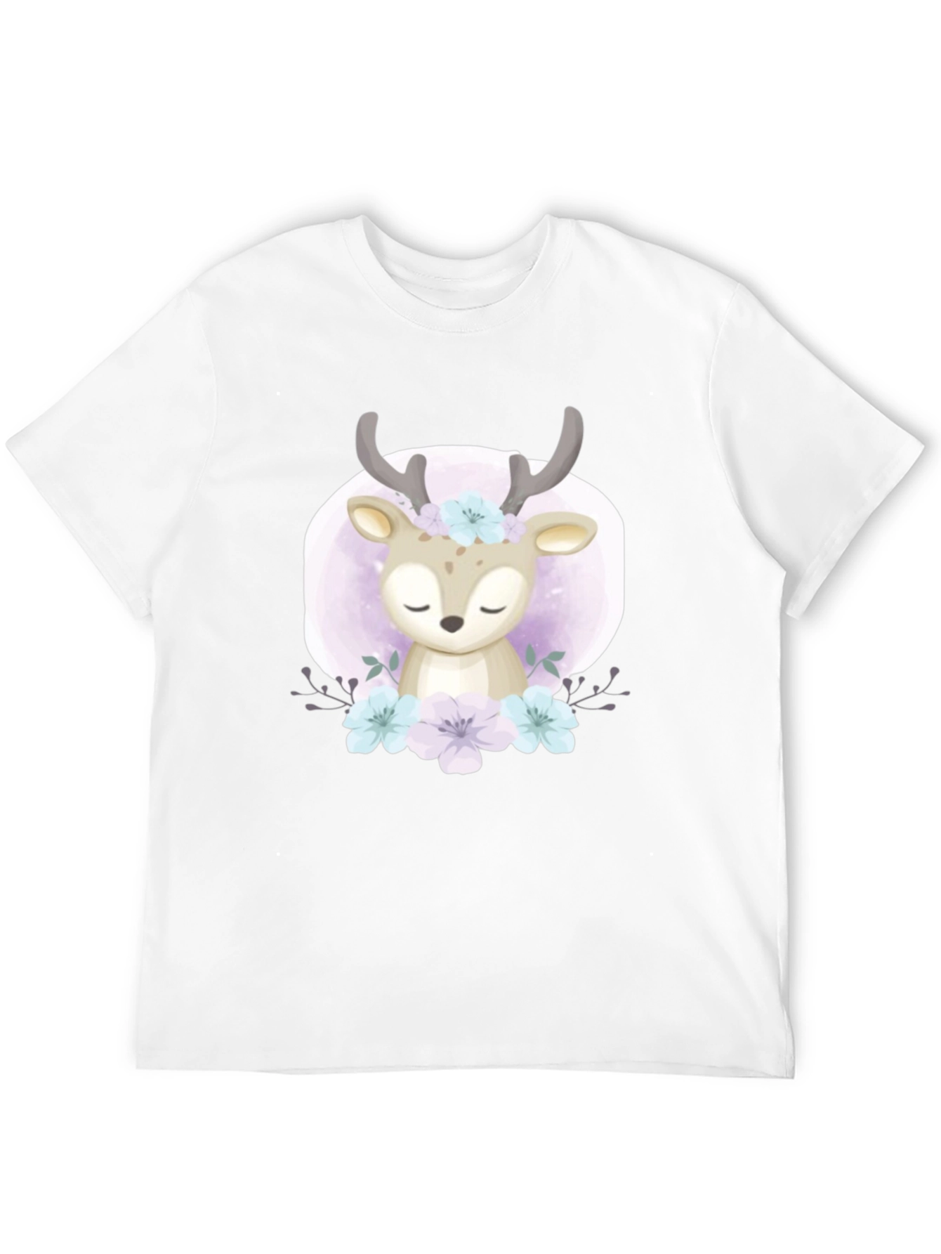 Cute Deer Floral Graphic Black T-Shirt