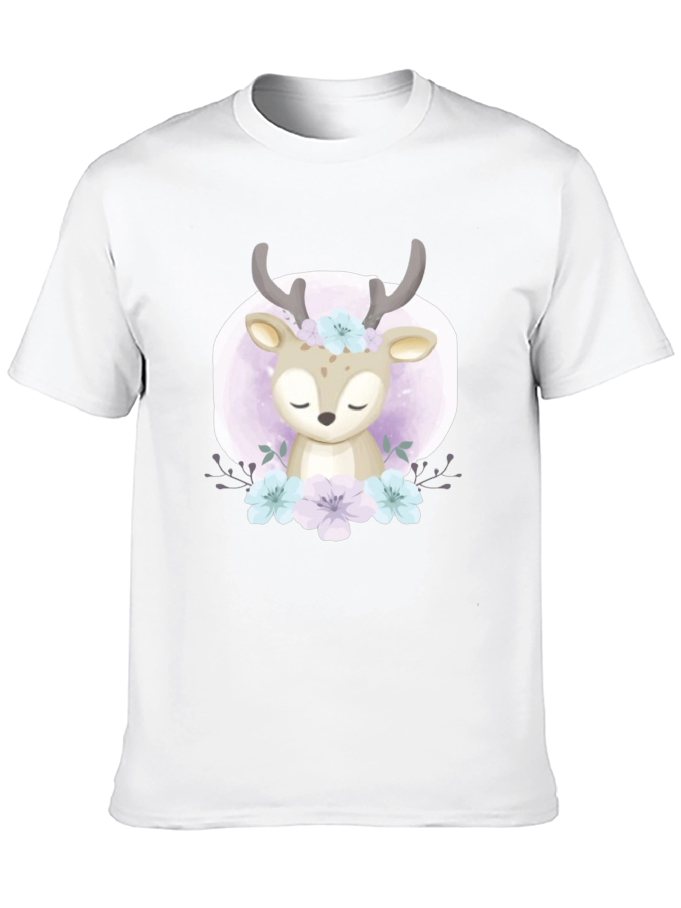Cute Deer Floral Graphic Black T-Shirt