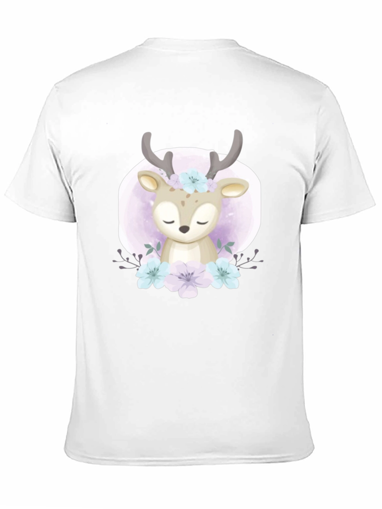 Cute Deer Floral Graphic Black T-Shirt