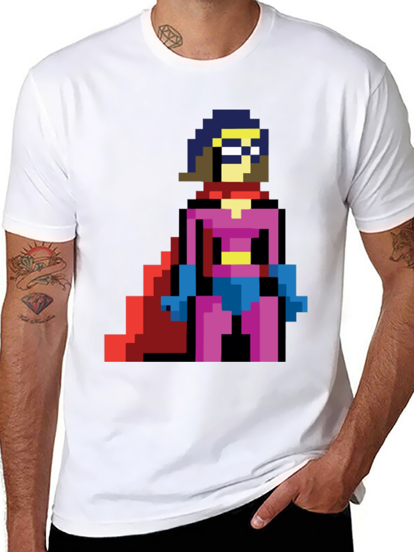 Pixel Superhero T-Shirt - Retro Gaming Style