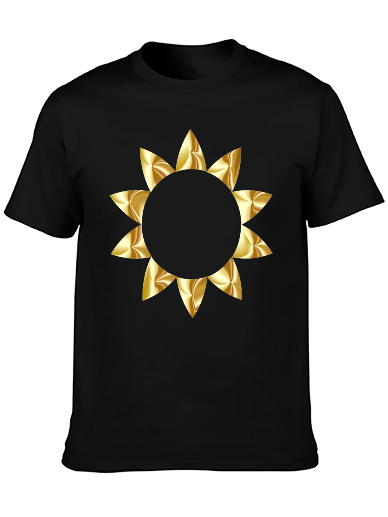 Black T-Shirt with Gold Floral Graphic