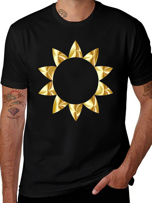 Black T-Shirt with Gold Floral Graphic