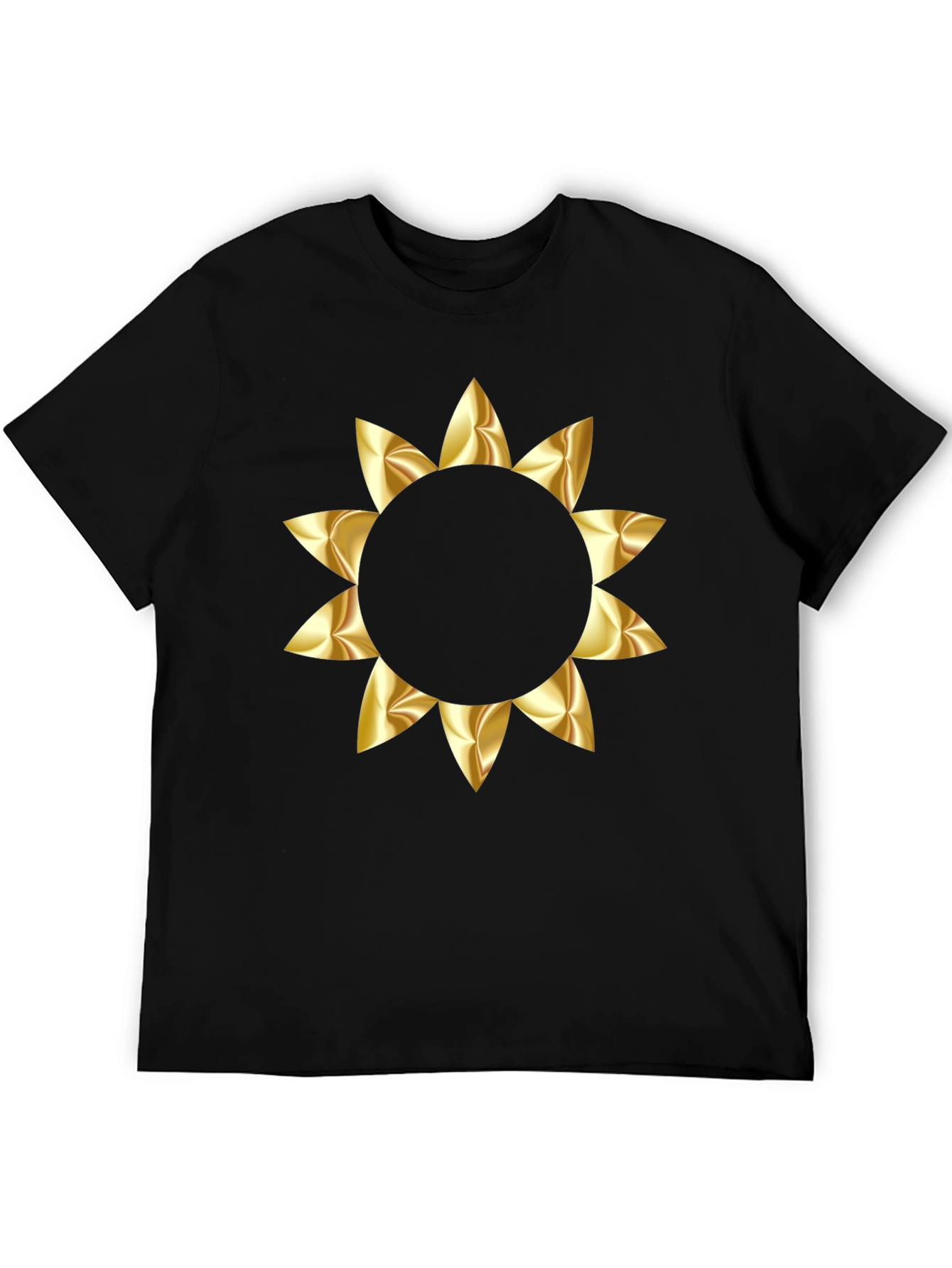 Black T-Shirt with Gold Floral Graphic