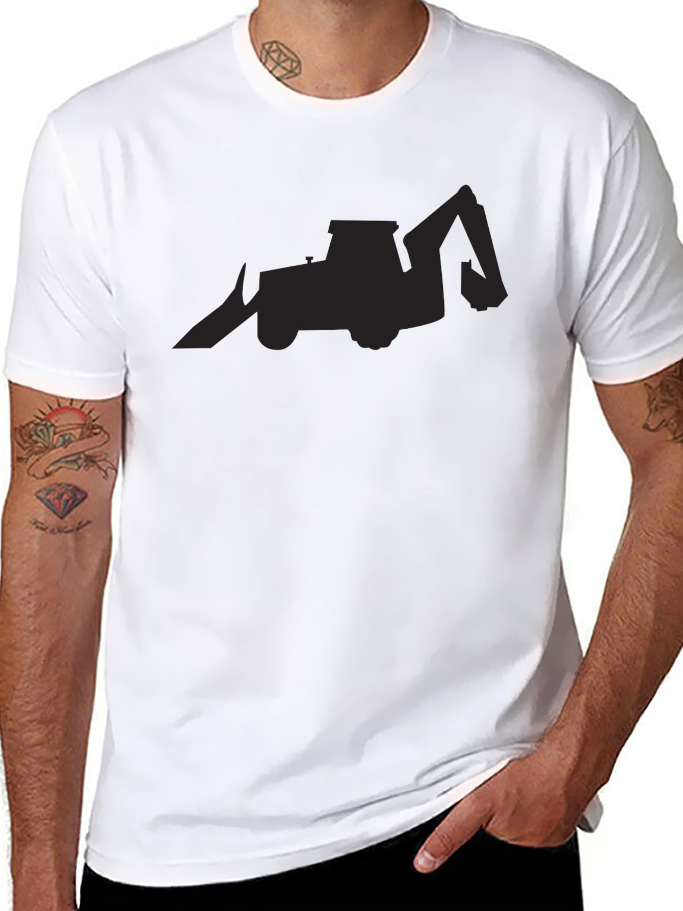 Black Backhoe Loader Silhouette Graphic Tee