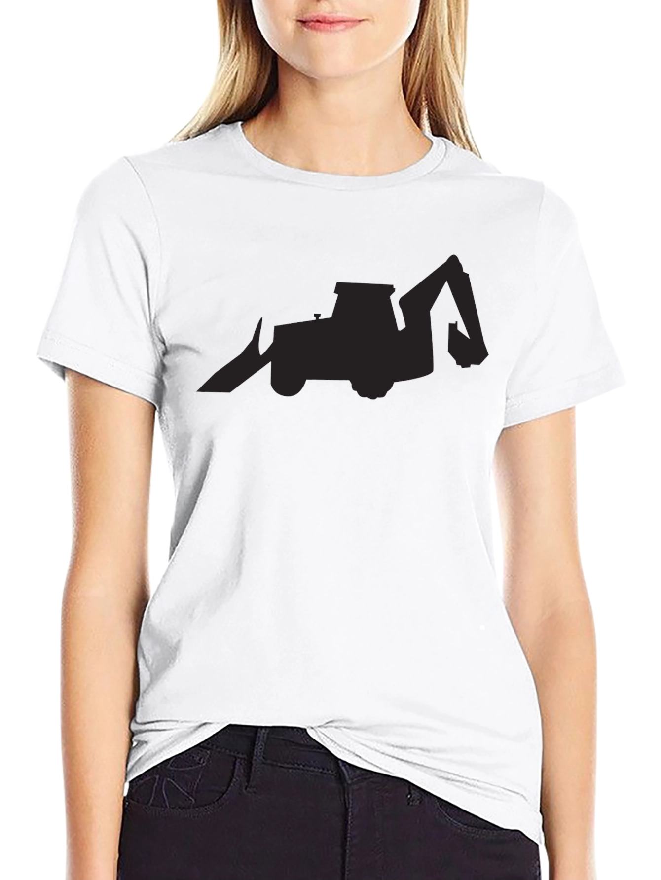 Black Backhoe Loader Silhouette Graphic Tee