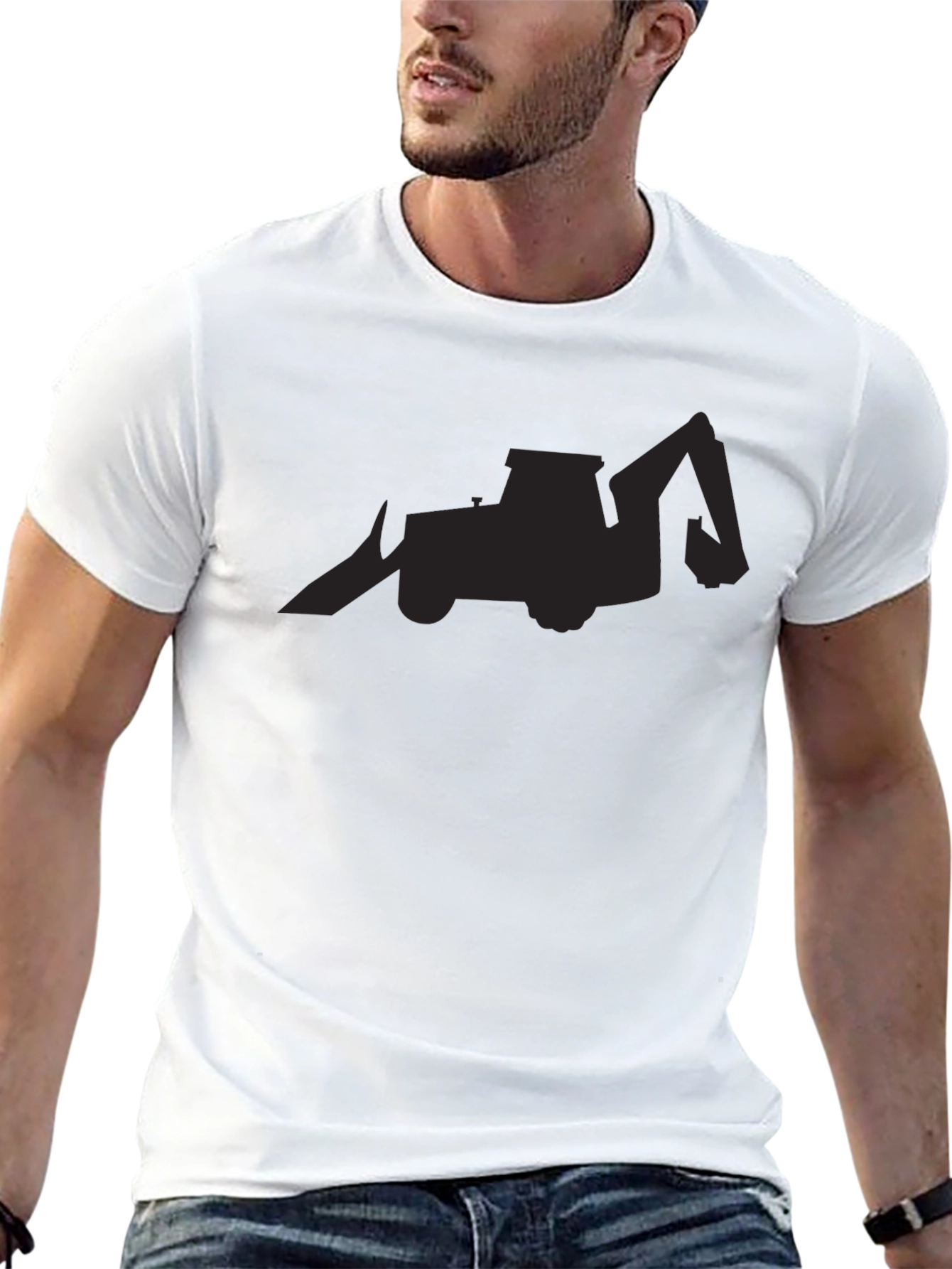 Black Backhoe Loader Silhouette Graphic Tee