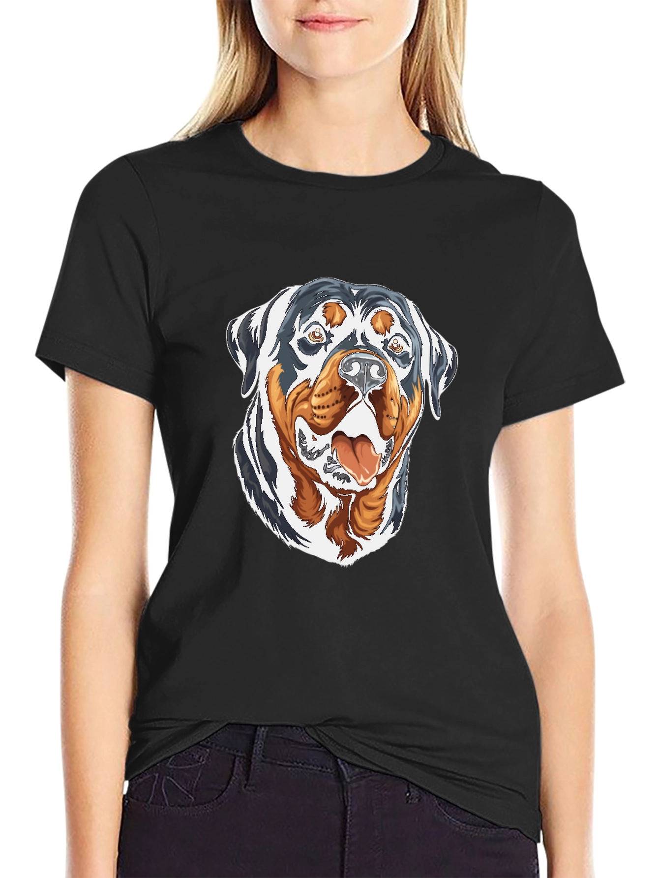 Rottweiler Graphic Print Black T-Shirt