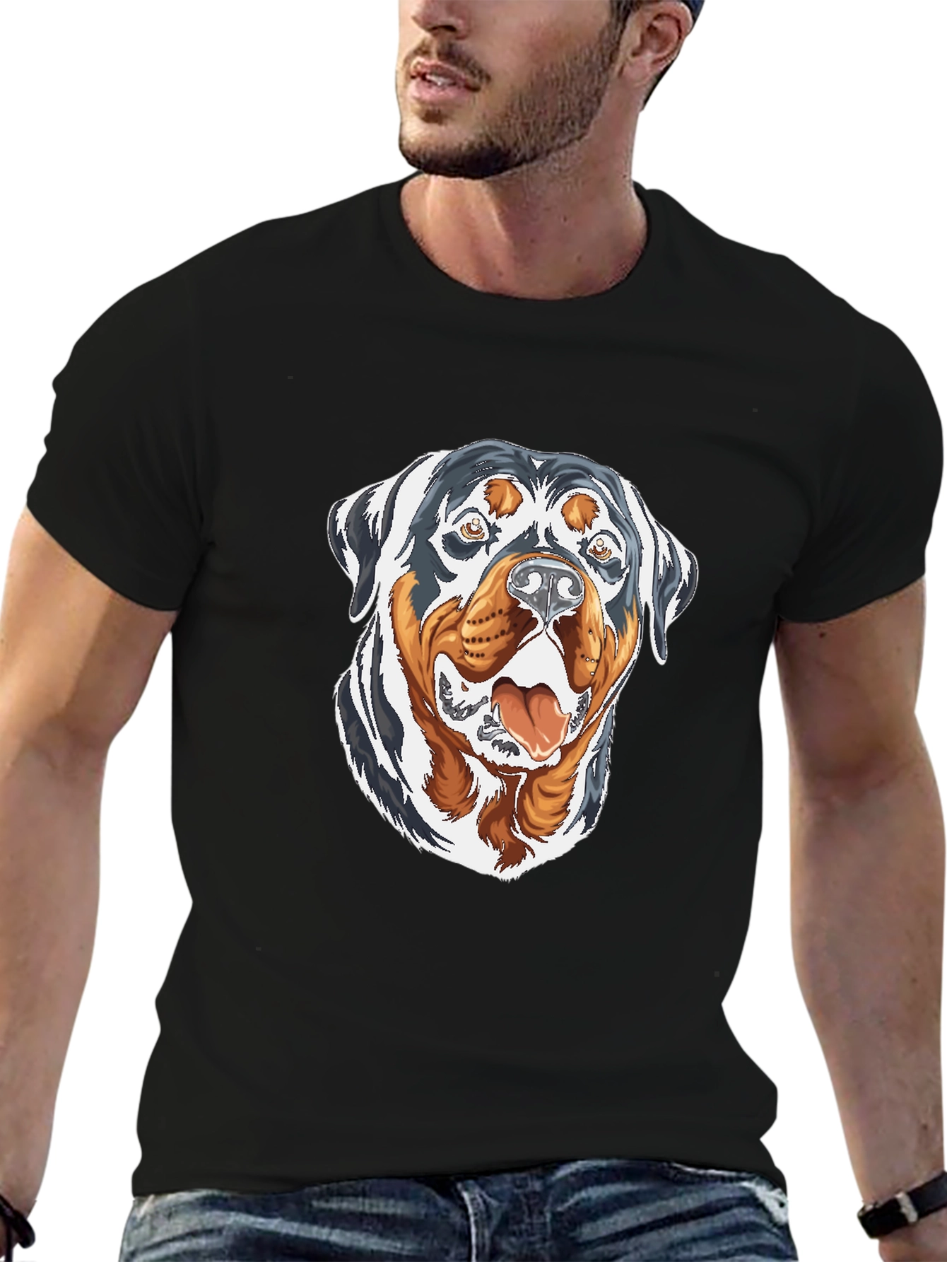 Rottweiler Graphic Print Black T-Shirt