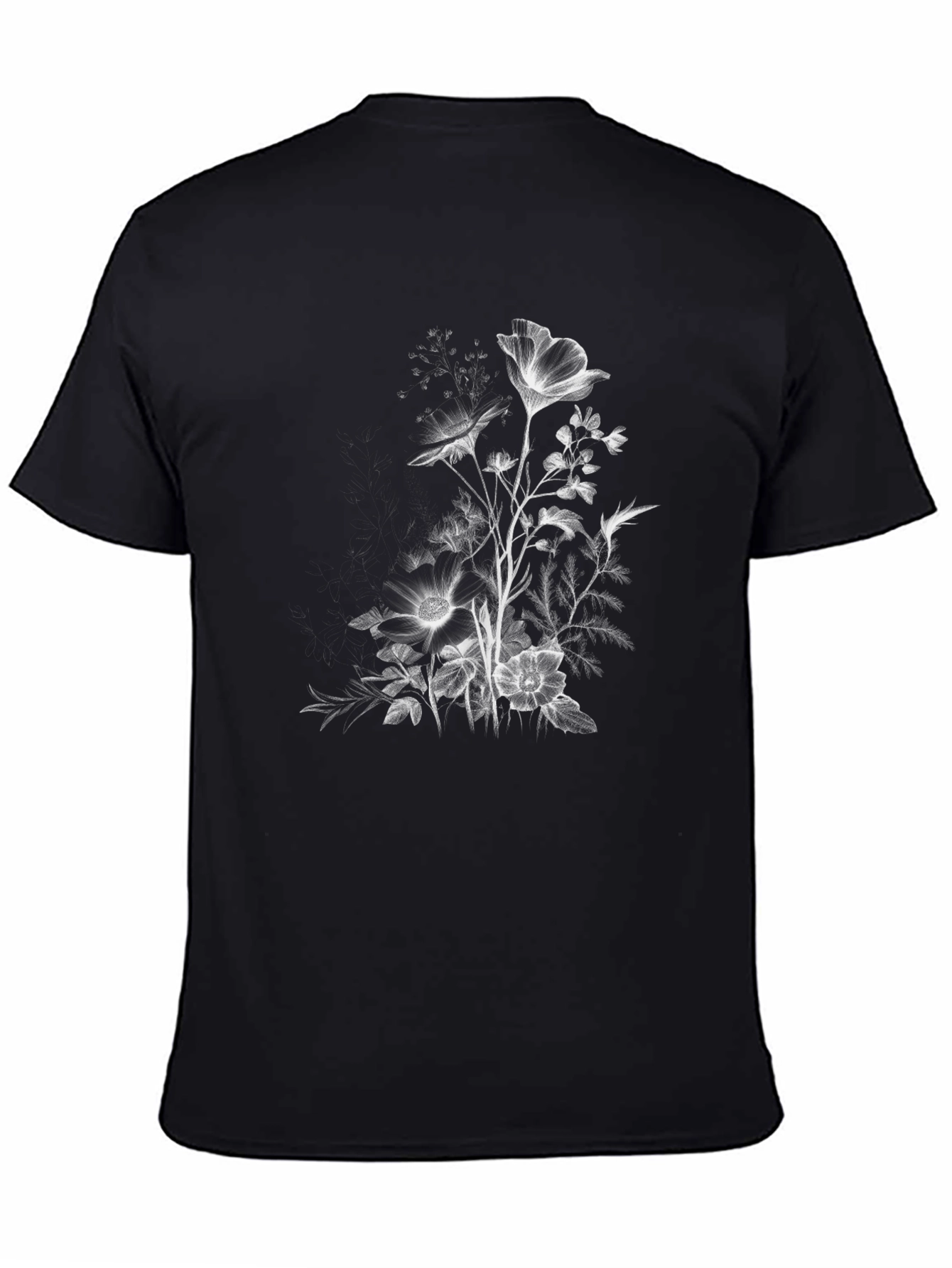 Floral Print Black Casual T-Shirt