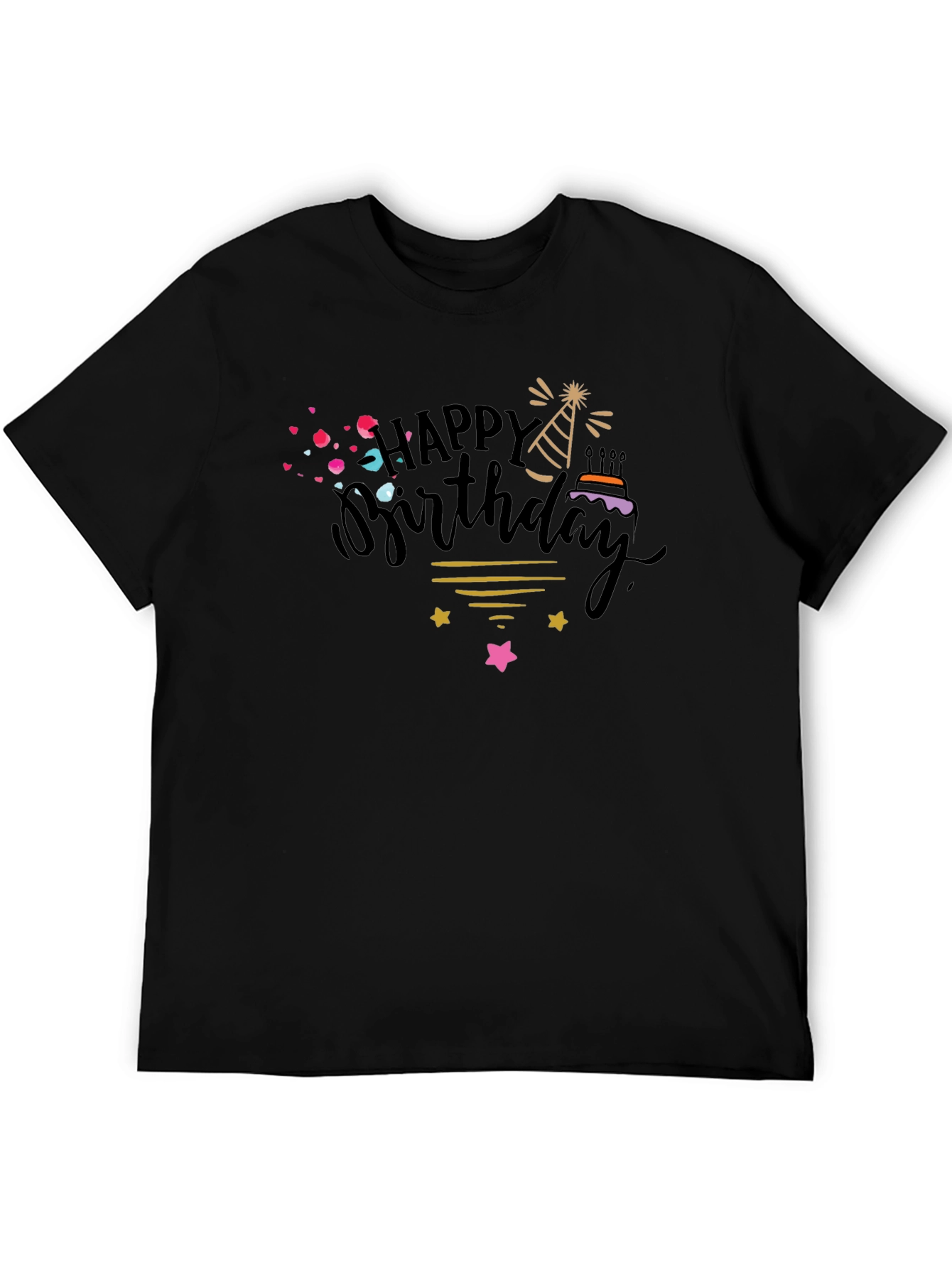 Happy Birthday Graphic Tee - Black Cotton T-Shirt