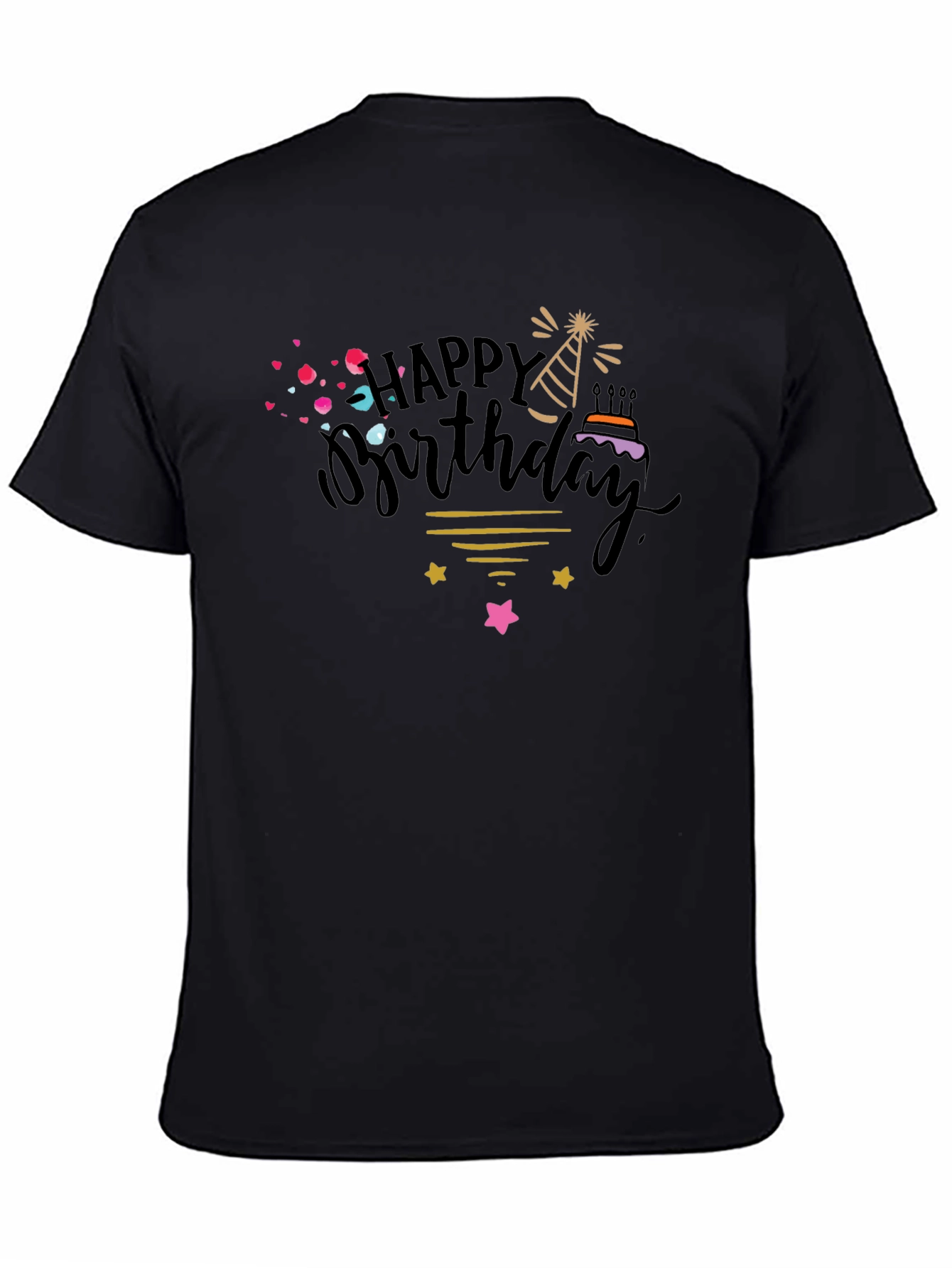 Happy Birthday Graphic Tee - Black Cotton T-Shirt