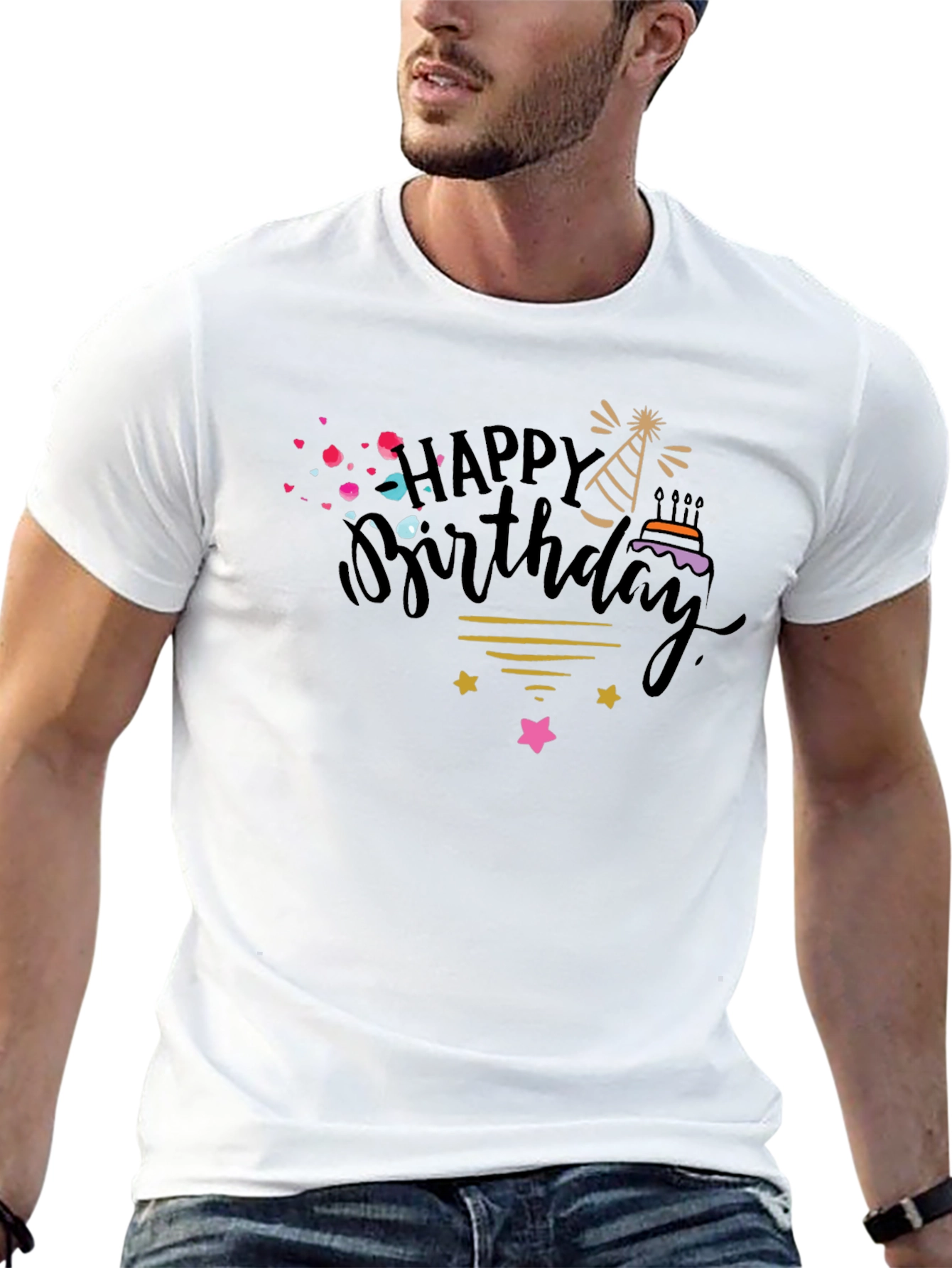 Happy Birthday Graphic Tee - Black Cotton T-Shirt