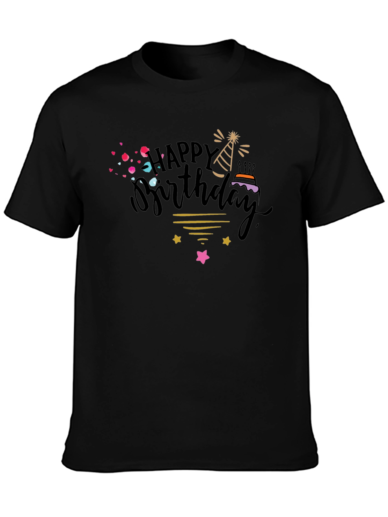 Happy Birthday Graphic Tee - Black Cotton T-Shirt