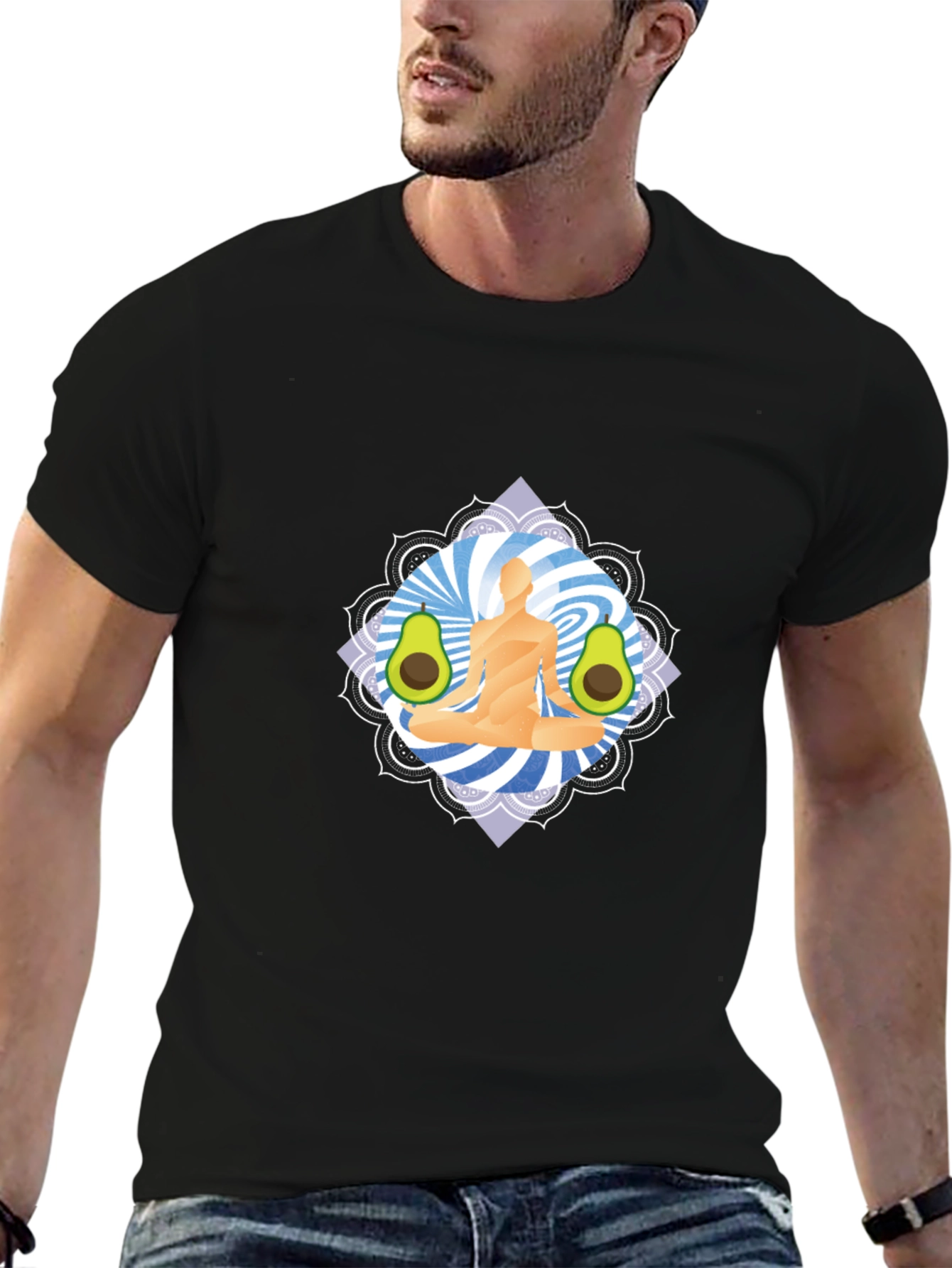Yoga Avocado Mens Black T-Shirt