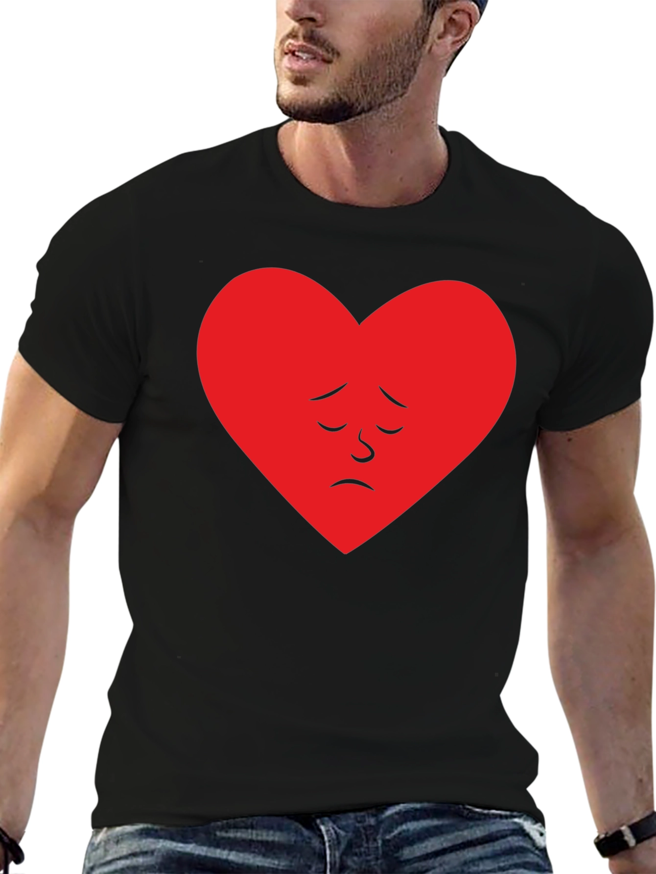 Sad Heart Graphic Tee - Black Cotton Casual Shirt