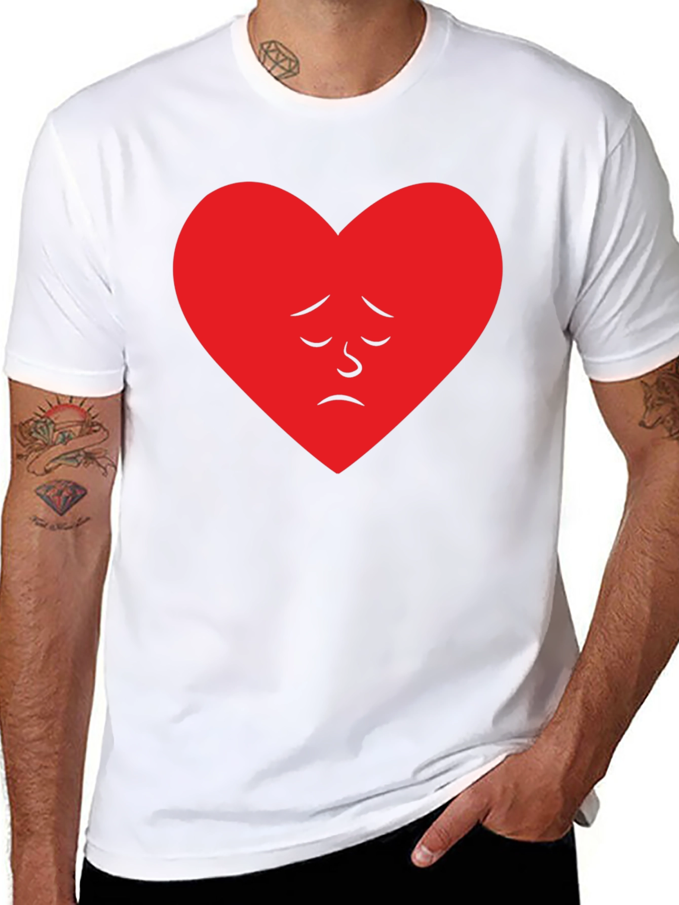 Sad Heart Graphic Tee - Black Cotton Casual Shirt