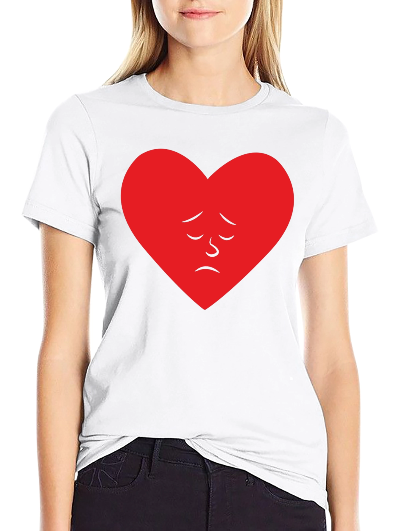 Sad Heart Graphic Tee - Black Cotton Casual Shirt