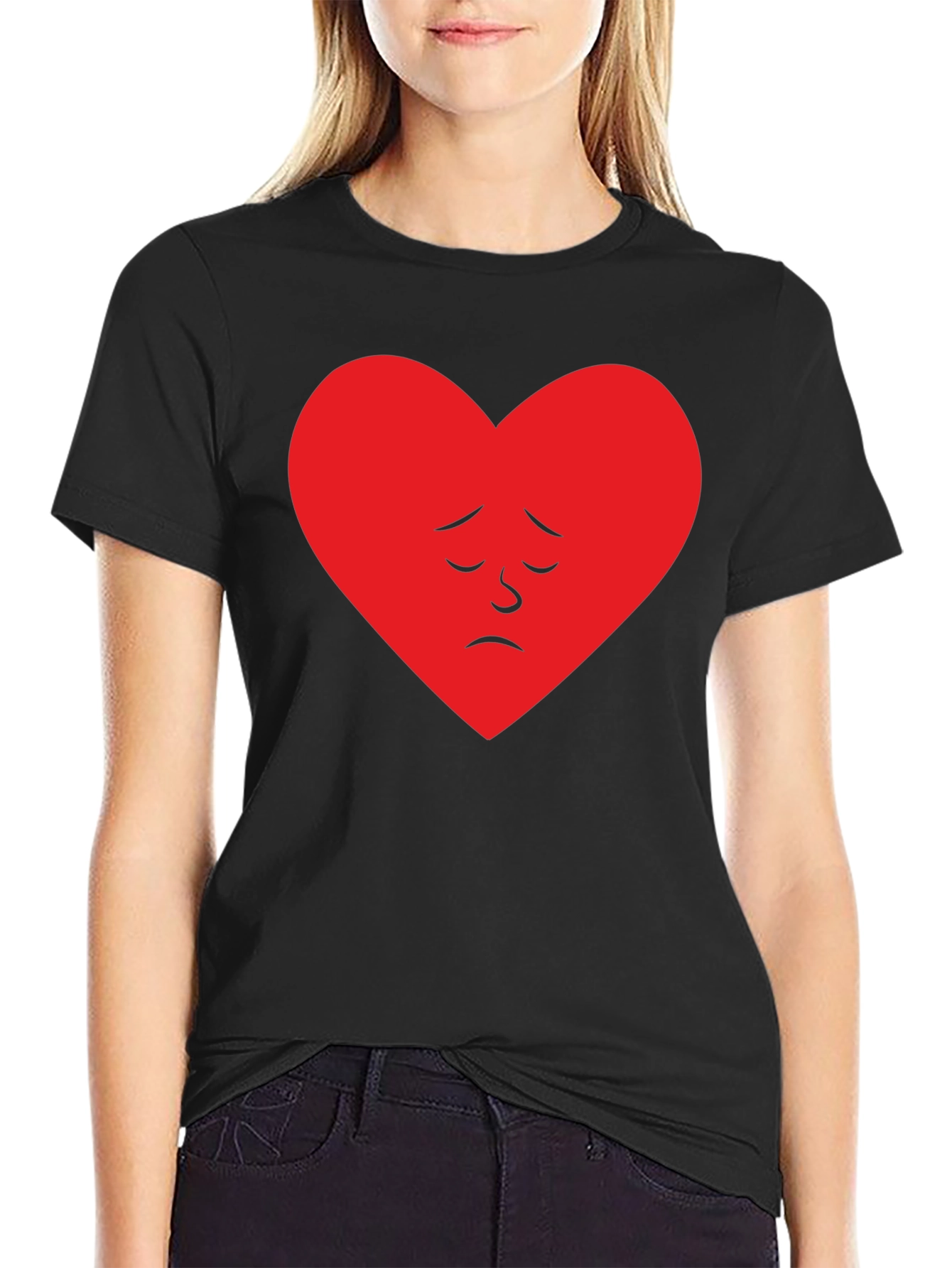 Sad Heart Graphic Tee - Black Cotton Casual Shirt